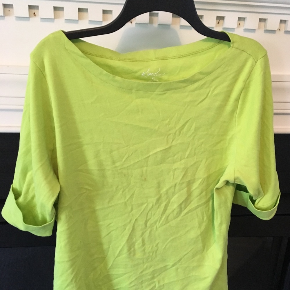 Kim Rogers Lime Green Boat Neck 3/4 sleeves Top XL